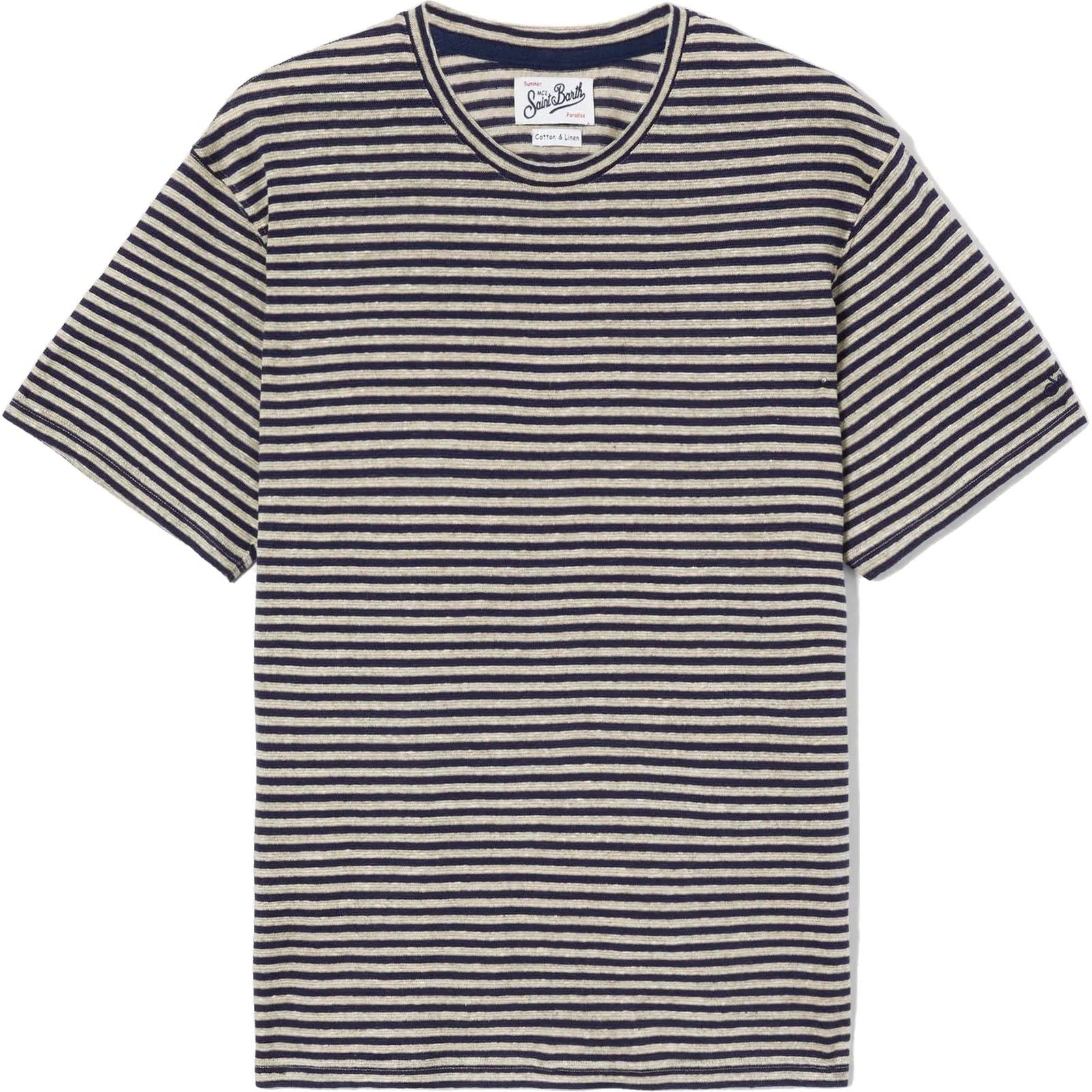 T-shirt Uomo Mc2 Saint Barth - Man Striped Cotton-Linen Tshirt - Multicolore di Mc2 Saint Barth su Gianni Foti