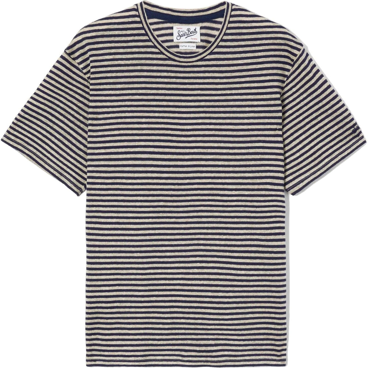 T-shirt Uomo Mc2 Saint Barth - Man Striped Cotton-Linen Tshirt - Multicolore
