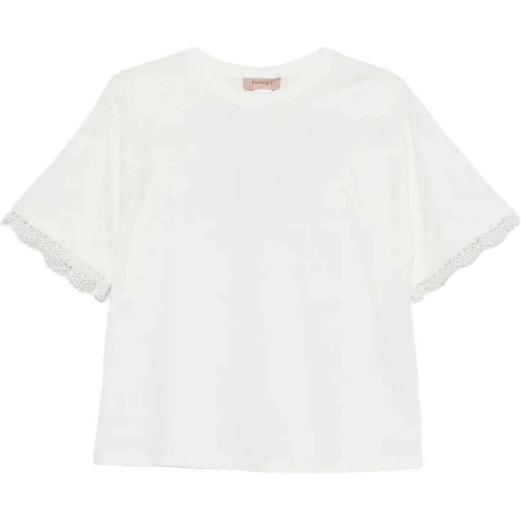 T-shirt Donna Twinset - T-Shirt In Jersey Con Macrame' - Bianco