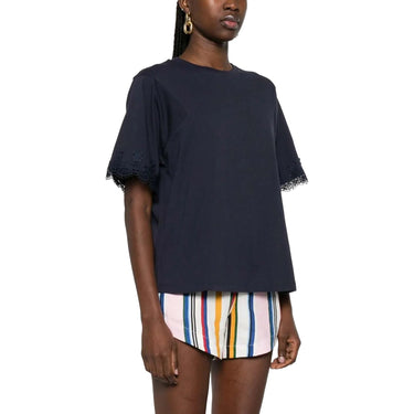 T-shirt Donna Twinset - T-Shirt In Jersey Con Macrame' - Blu