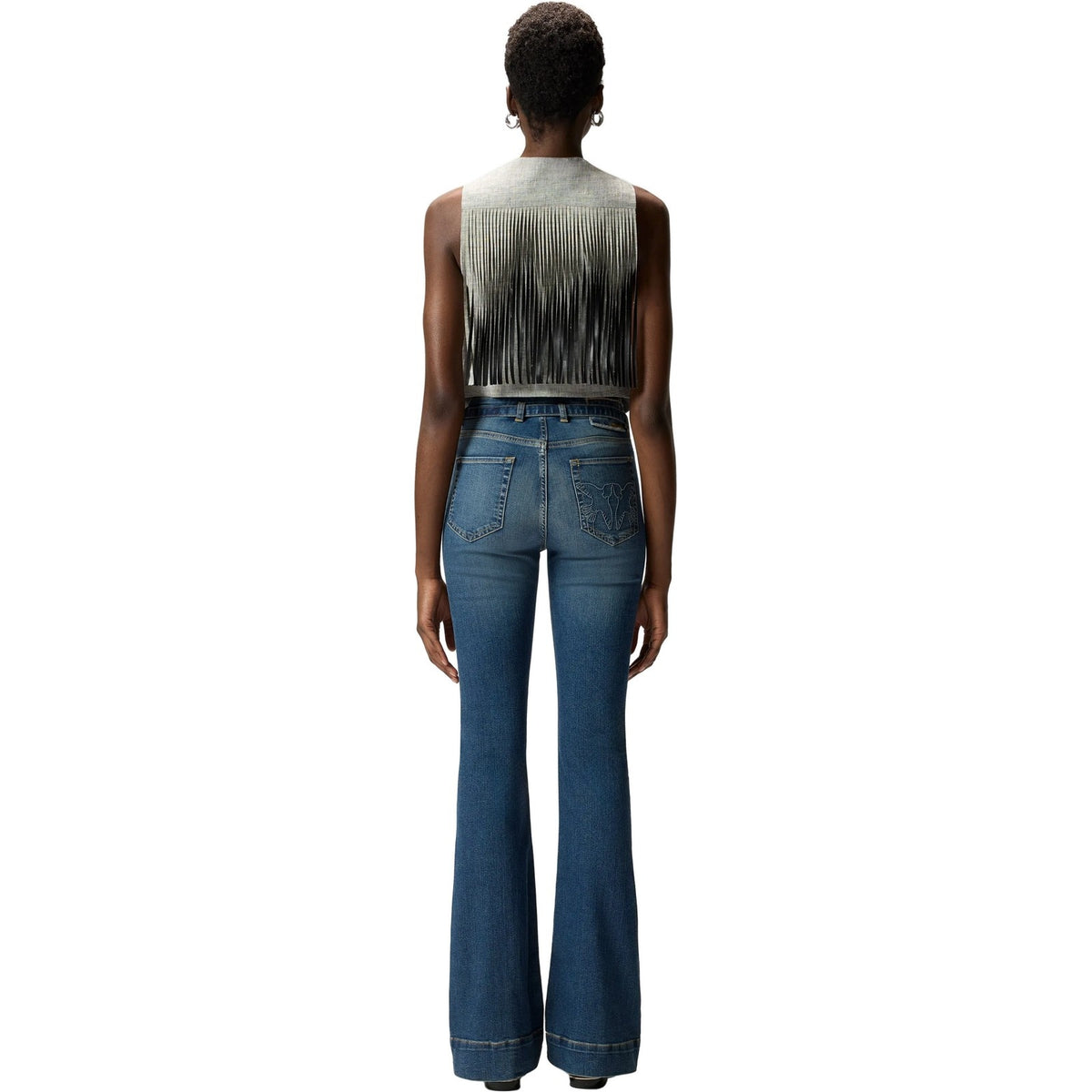Jeans Donna Pinko - Flora Flare Medium Wash Denim - Blu-Gianni Foti