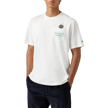 T-shirt Uomo Mc2 Saint Barth - Cotton T-Shirt With Front Pocket And Print - Bianco