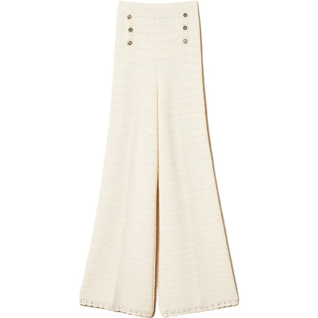 Pantaloni Donna Twinset - Pantalone In Maglia Bordi Crochet - Beige