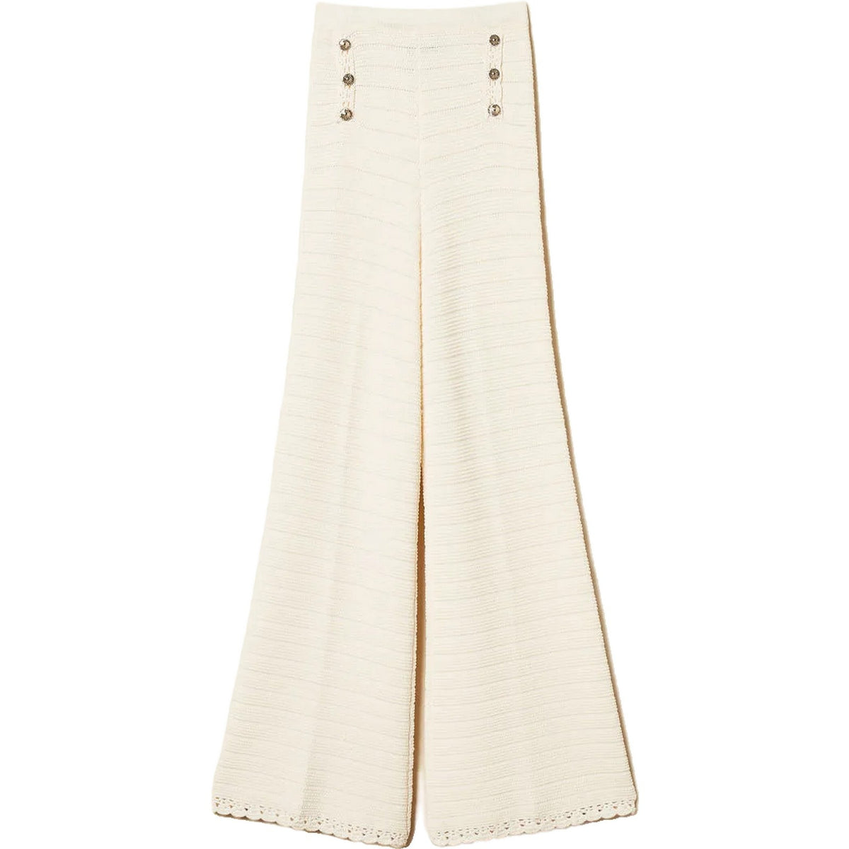 Pantaloni Donna Twinset - Pantalone In Maglia Bordi Crochet - Beige