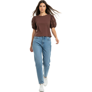 T-shirt Donna Twinset - T-Shirt In Jersey Con Maniche Baloon In Popeline - Marrone