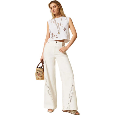 T-shirt Donna Twinset - T-Shirt Smanicata C/Ricamo Davanti - Bianco