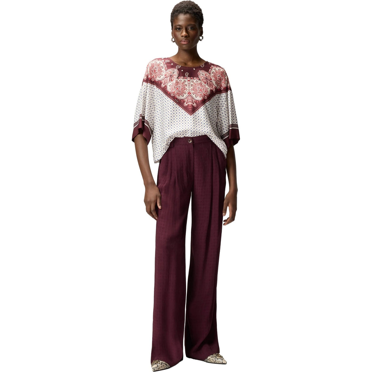Bluse Donna Pinko - Betsy Blusa Twill Stampa Foula - Bordeaux