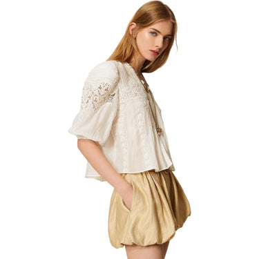 Pantaloni Donna Twinset - Shorts Balloon - Beige-Gianni Foti