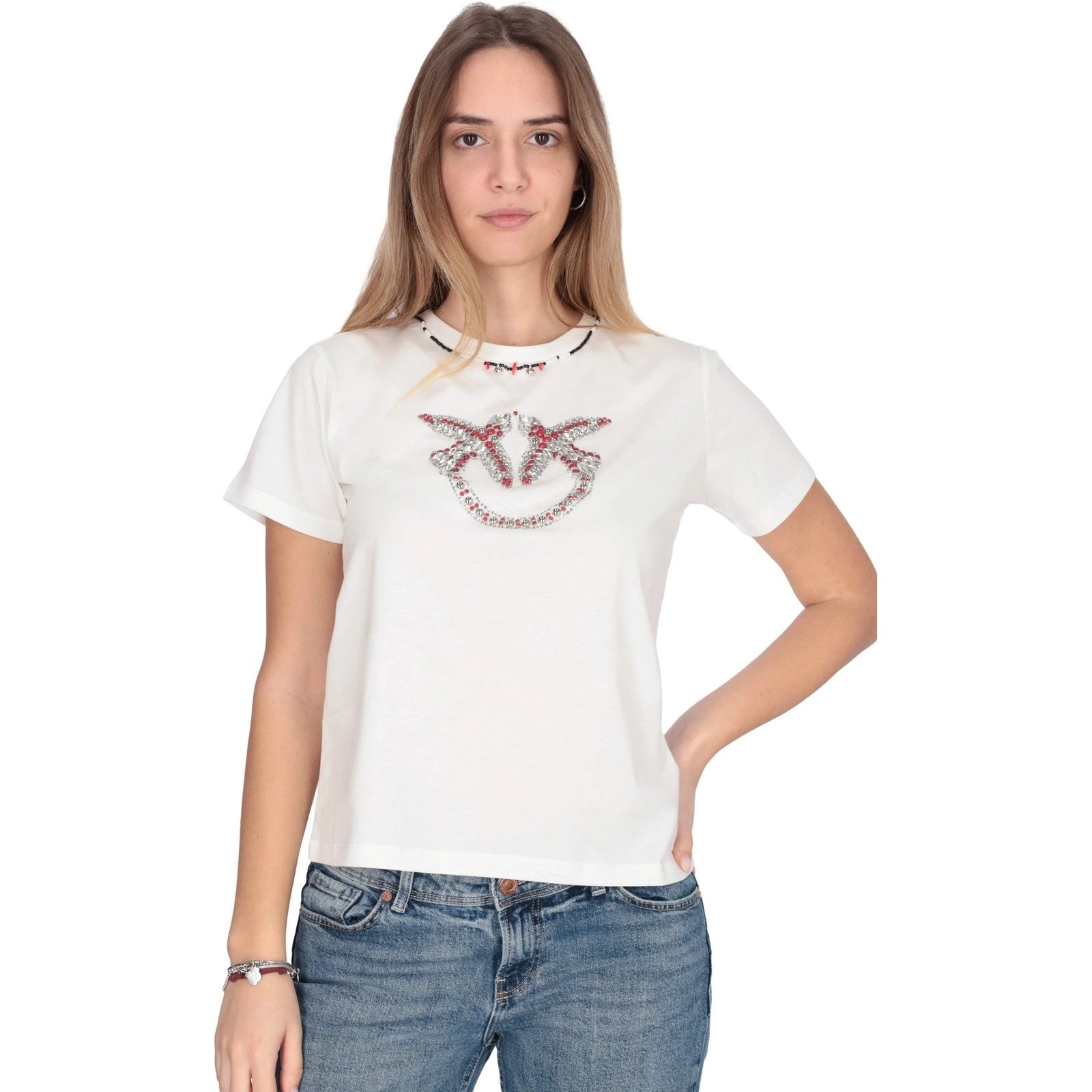 T-shirt Donna Pinko - Fidenza T-Shirt Jersey Logo Ri - Bianco