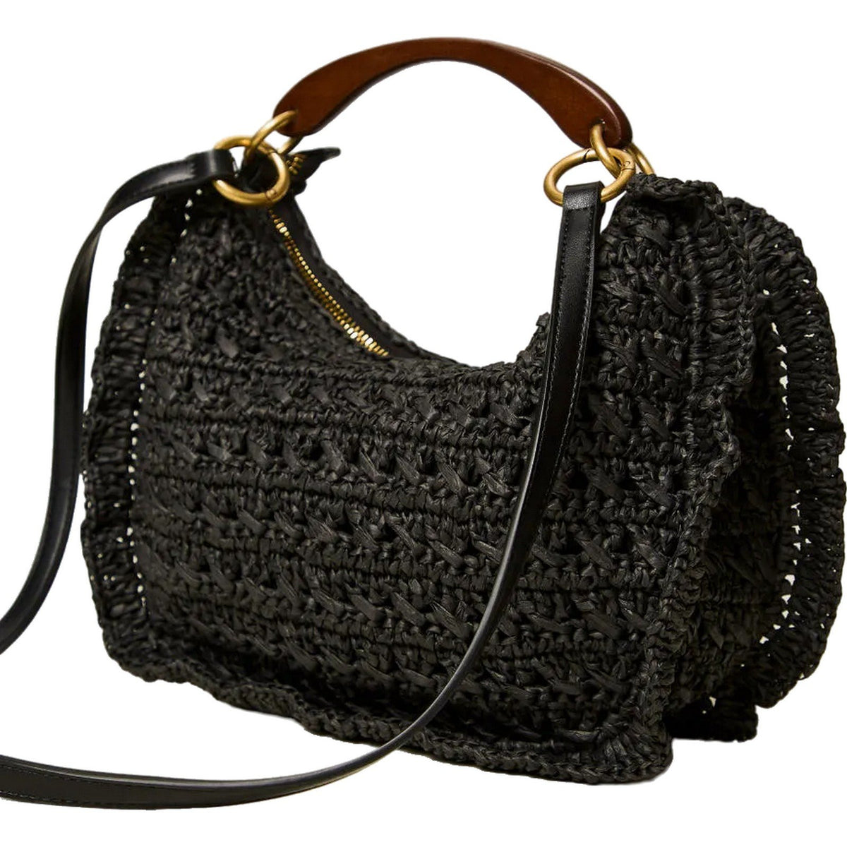 Borse a mano Donna Twinset - Hobo Effetto Paglia C/Ciliegia Crochet - Nero