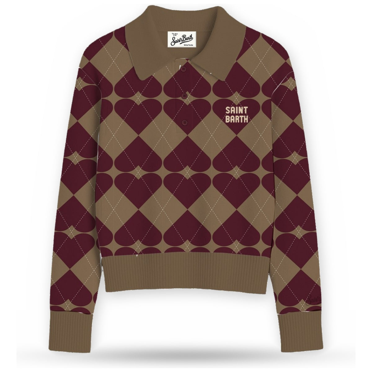 Polo a manica lunga Donna Mc2 Saint Barth - Long Sleeves Knit Polo SB Argyle Hearts 1945 - Multicolore