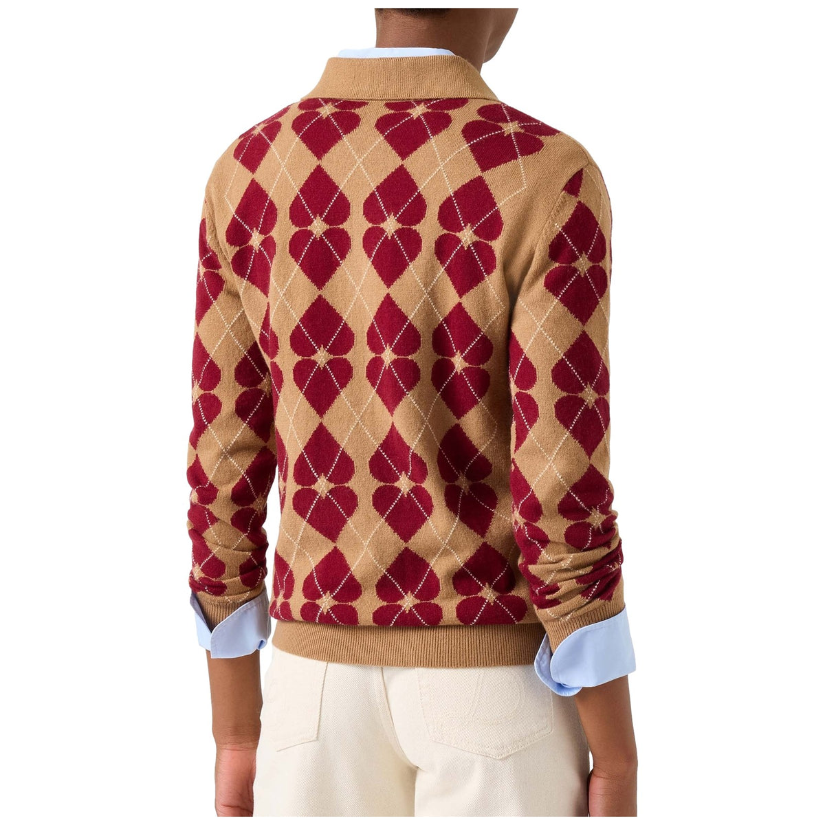 Polo a manica lunga Donna Mc2 Saint Barth - Long Sleeves Knit Polo SB Argyle Hearts 1945 - Marrone/Bordeaux