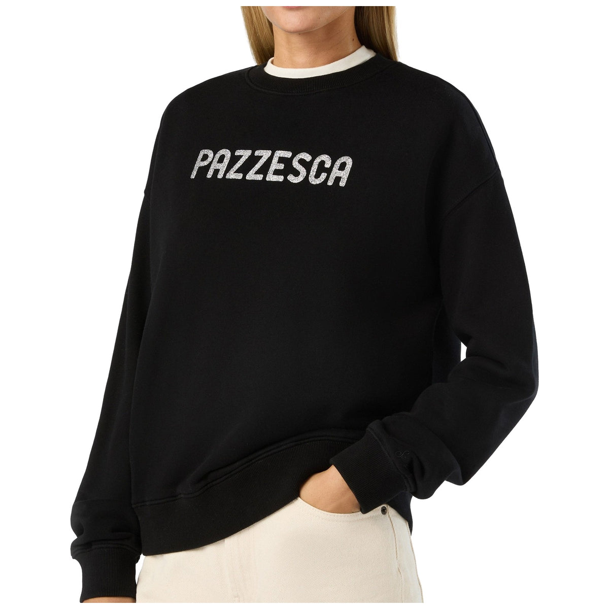 Felpe senza cappuccio Donna Mc2 Saint Barth - Roundneck Sweatshirt Pazzesca 00 Glitter - Nero