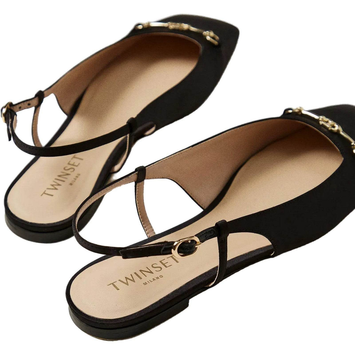 Scarpe con tacco Donna Twinset - Sling Back Raso C/Punta Quadrata E Morsetto Oval - Nero