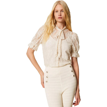 Camicie Donna Twinset - Camicia Maniche 3/4 In Pizzo - Bianco