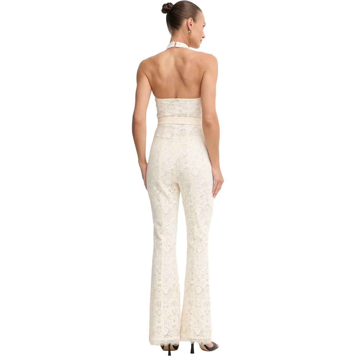 Tute a manica corta Donna Twinset - Tuta All'americana In Pizzo C/Cintura - Bianco