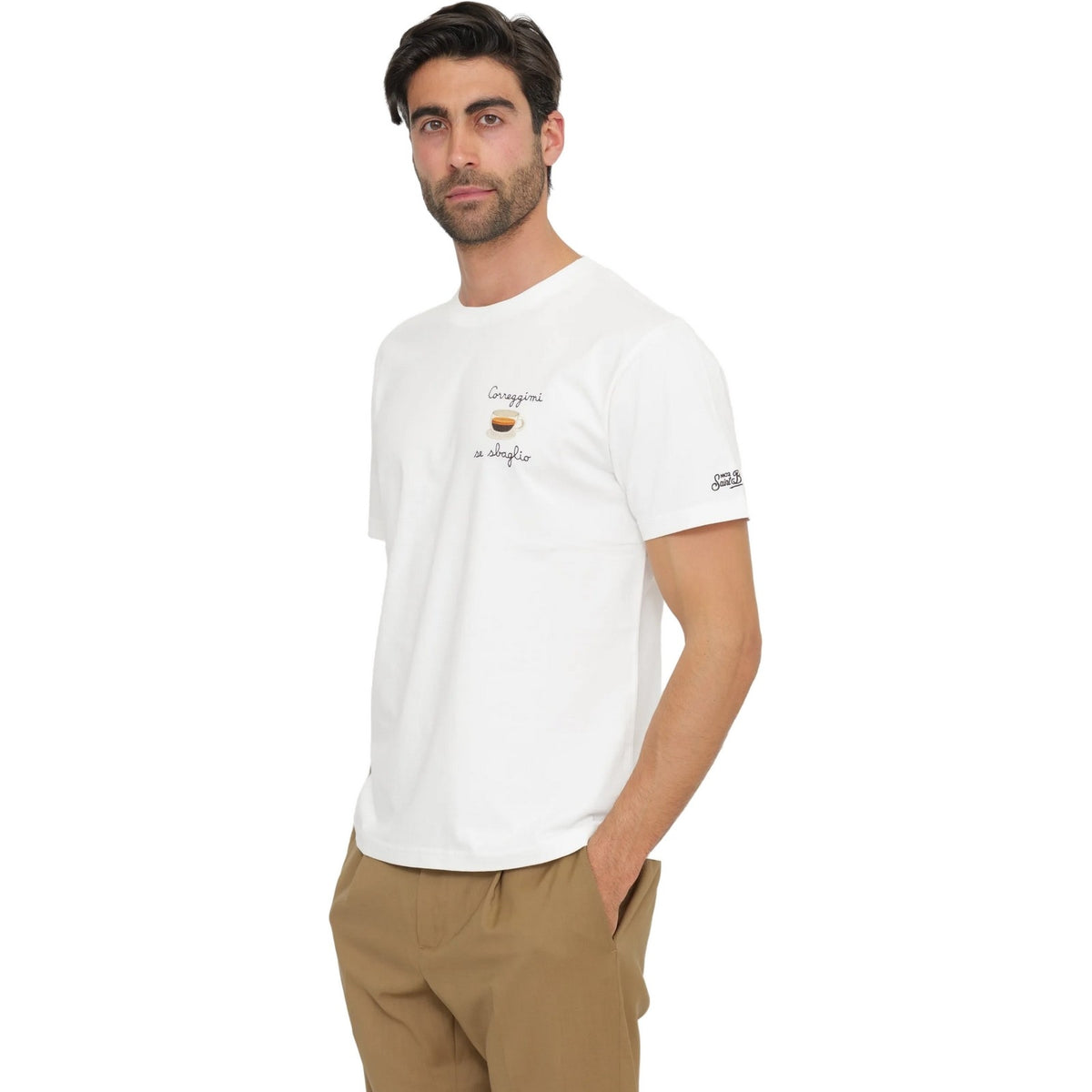 T-shirt Uomo Mc2 Saint Barth - T-Shirt With Embroidery - Bianco