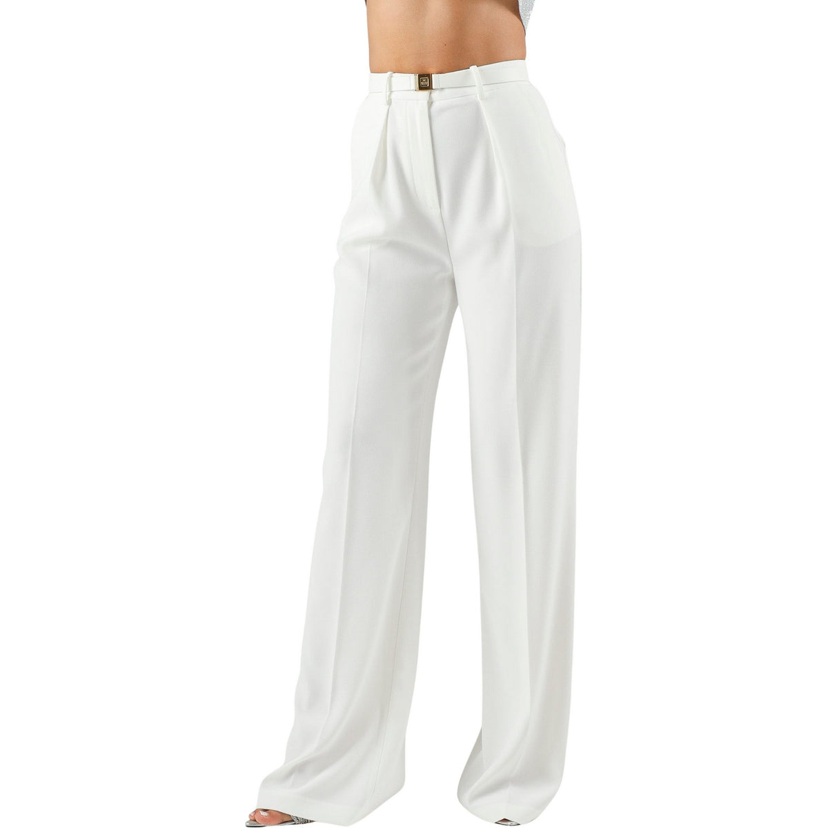 Pantaloni Donna Elisabetta Franchi - Pantalone con cintura PA20766E2 - Avorio