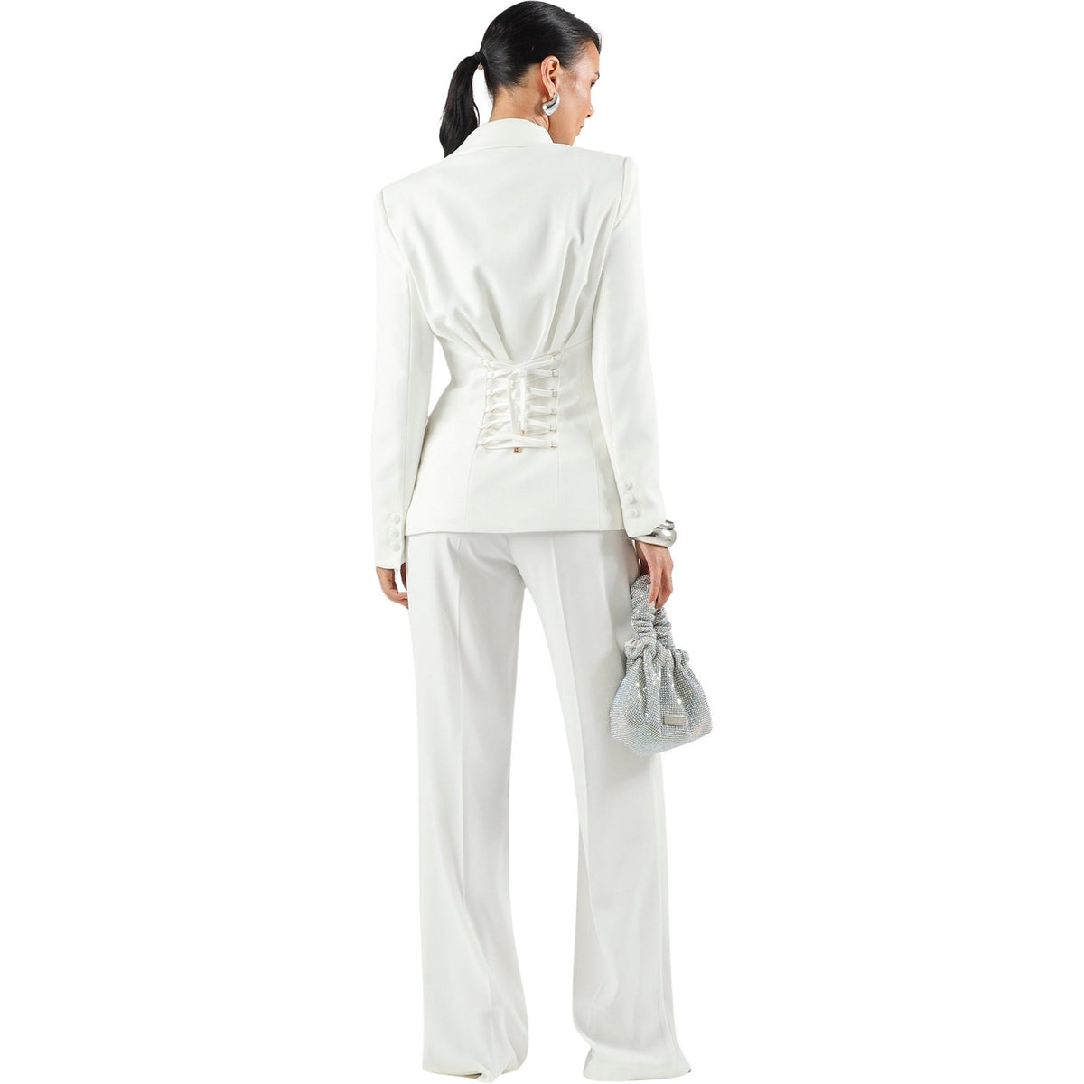 Pantaloni Donna Elisabetta Franchi - Pantalone con cintura PA20766E2 - Avorio