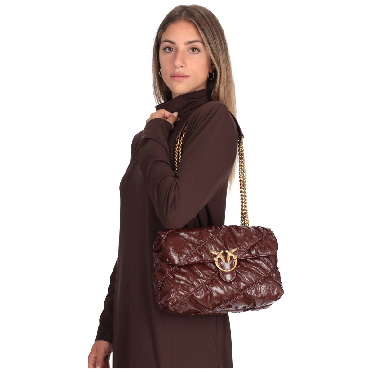 Borse a mano Donna Pinko - Love Puff Crinckle Classic New - Castano Intenso