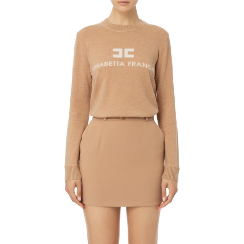 Maglioni Donna Elisabetta Franchi - Pullover in misto cashmere con logo - Cammello