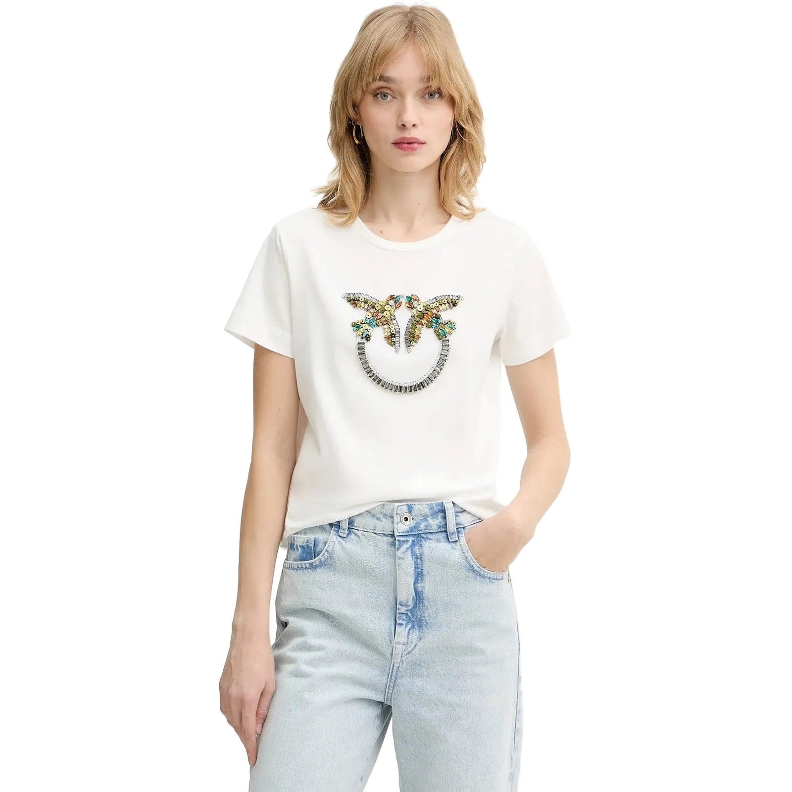 T-shirt Donna Pinko - Quentin T-Shirt Jersey Ricamo - Bianco