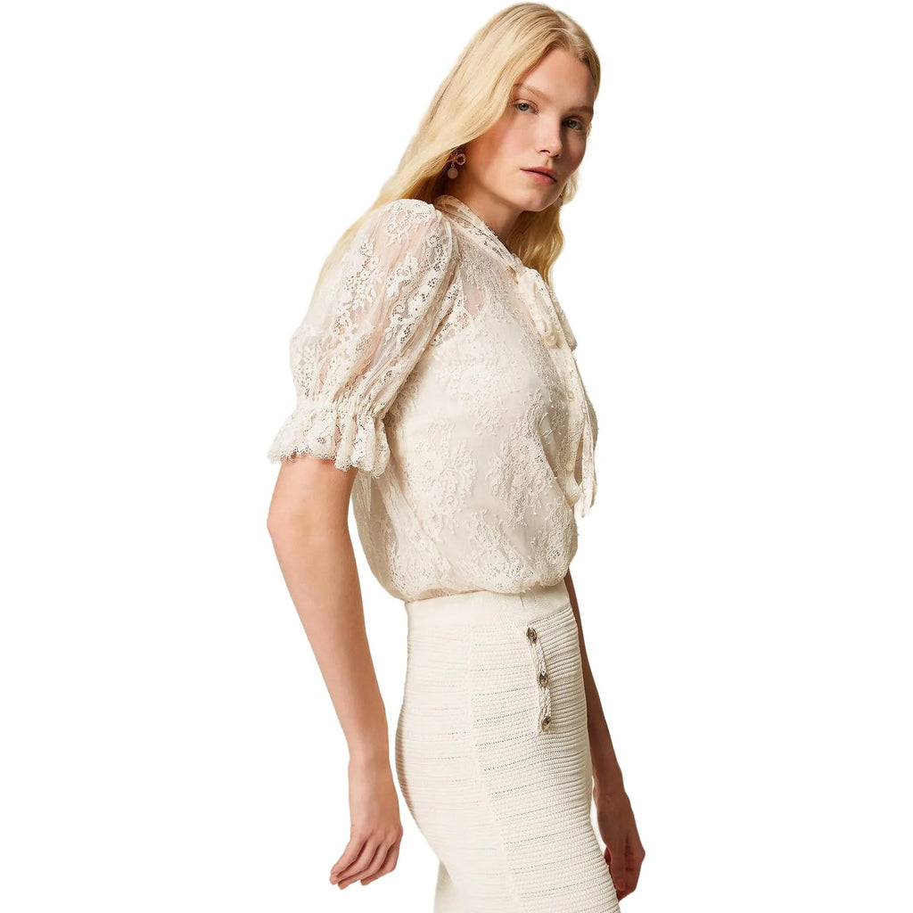 Camicie Donna Twinset - Camicia Maniche 3/4 In Pizzo - Bianco