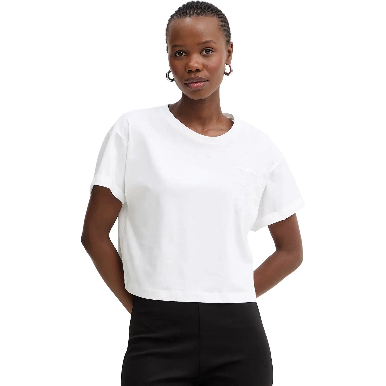 T-shirt Donna Twinset - T-Shirt In Jersey Con Ricamo "T" - Bianco di Twinset su Gianni Foti