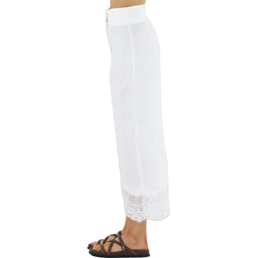 Pantaloni Donna Twinset - Pantalone Cropped Con Pizzo Intarsiato E Cintura - Bianco