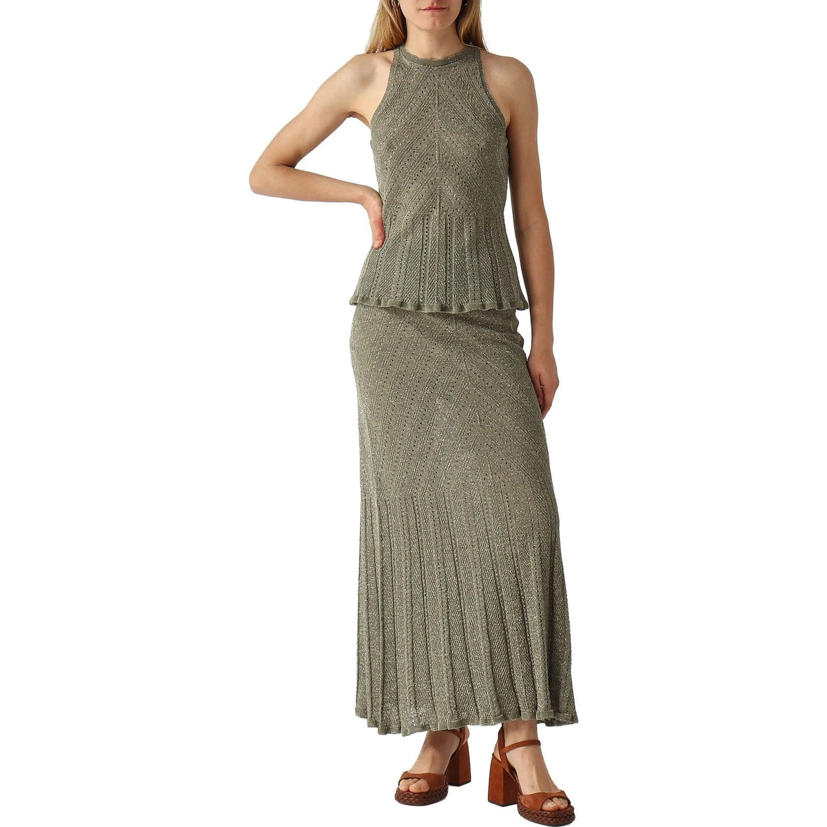 Gonne casual Donna Twinset - Gonna In Maglia Punzonata Chevron - Verde