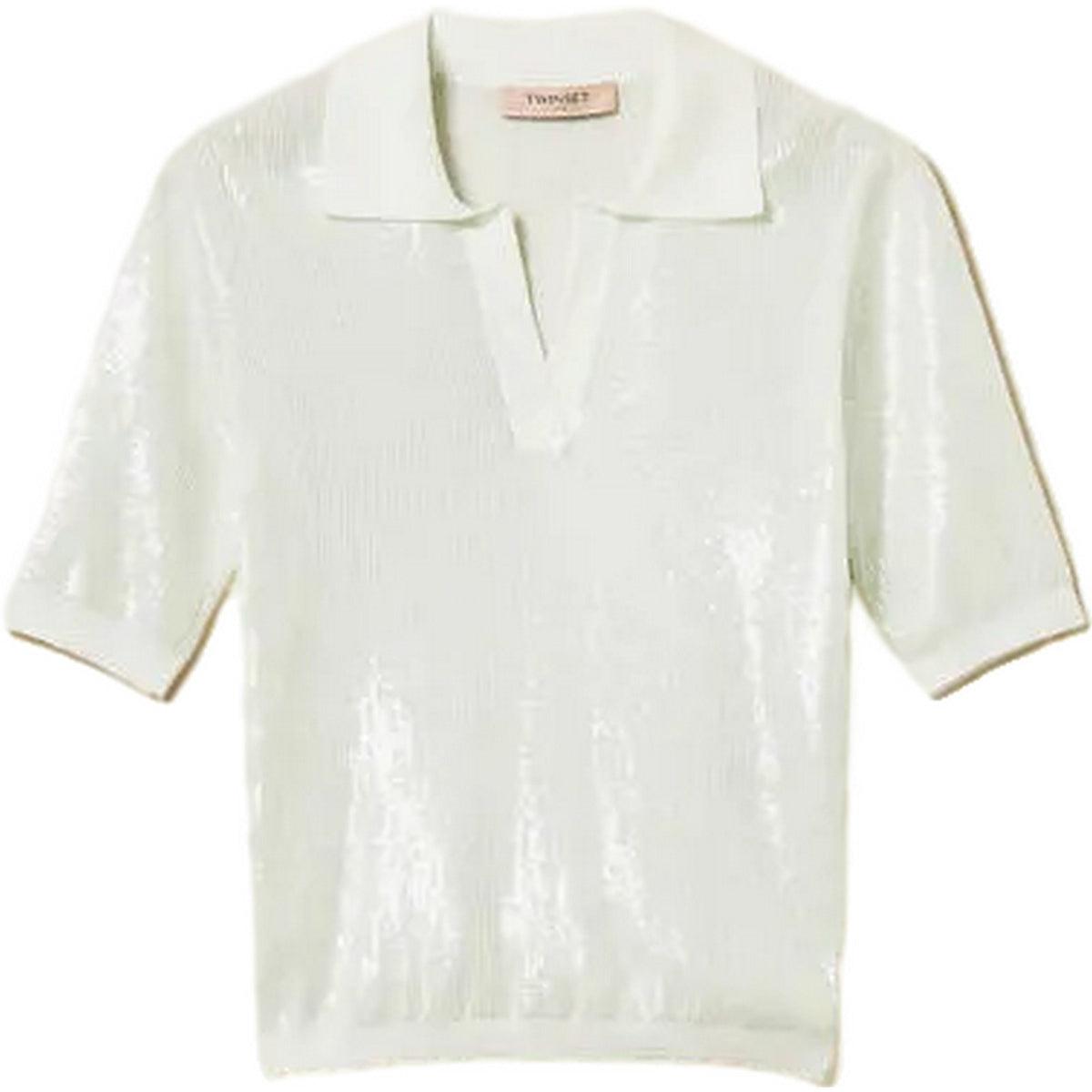 Polo Donna Twinset - Polo In Maglia Ricamo Pailettes - Celeste