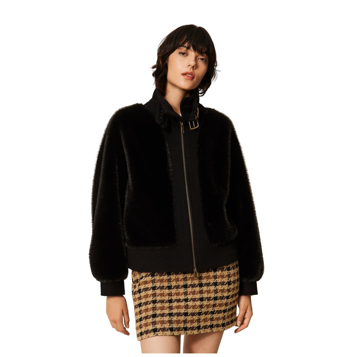 Giubbini Donna Twinset - Giubbotto Long Fiber Fabric E Panno - Nero