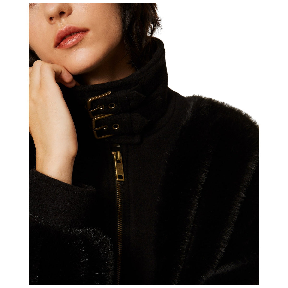 Giubbini Donna Twinset - Giubbotto Long Fiber Fabric E Panno - Nero