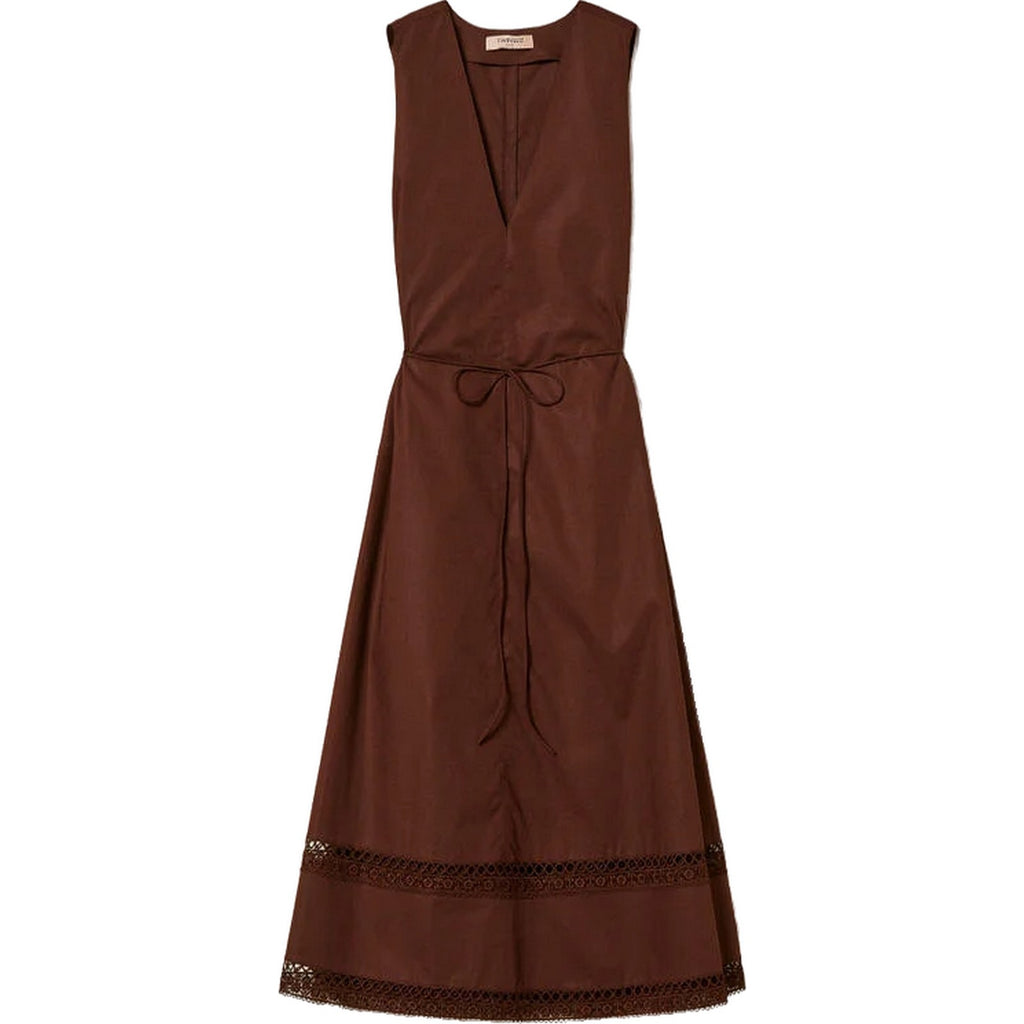Vestiti da sera e cerimonia Donna Twinset - Abito Lungo S/M Con Macrame' E Cintura - Marrone