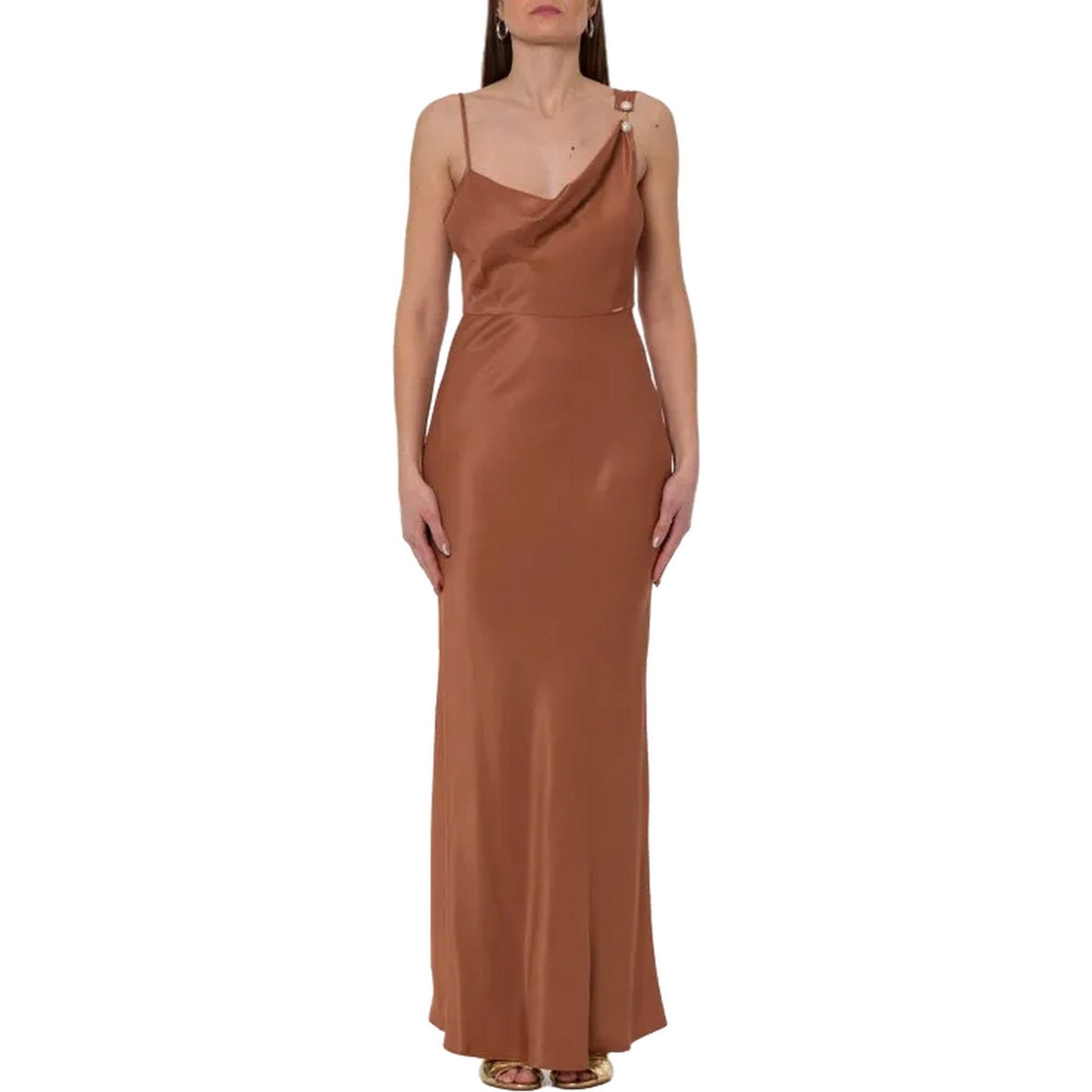 Vestiti da sera e cerimonia Donna Twinset - Abito Lungo Con Dettaglio Catena - Marrone