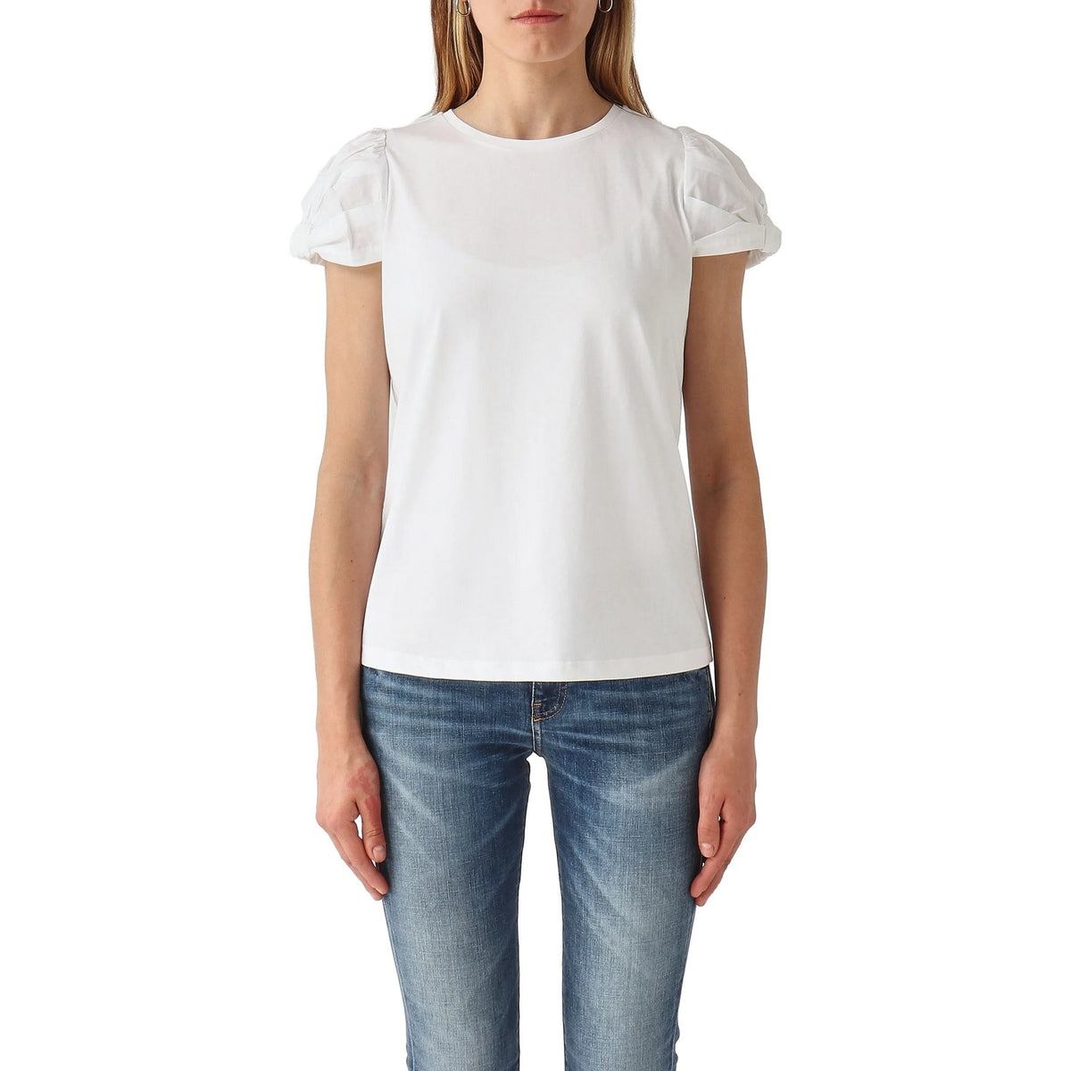 T-shirt Donna Twinset - T-Shirt In Jersey M/C Con Dettagli Manica - Bianco