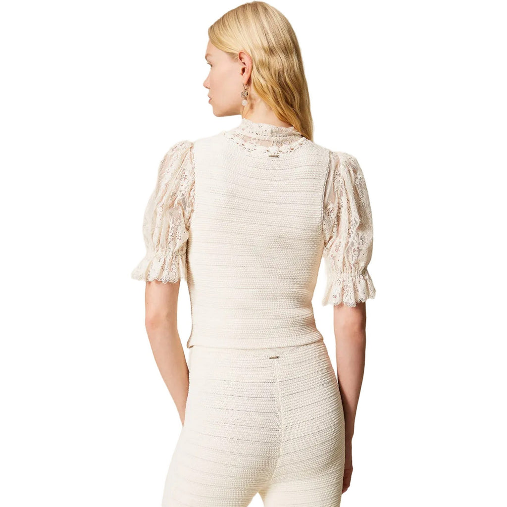 Gilet Donna Twinset - Gilet In Maglia Bordi Crochet - Beige