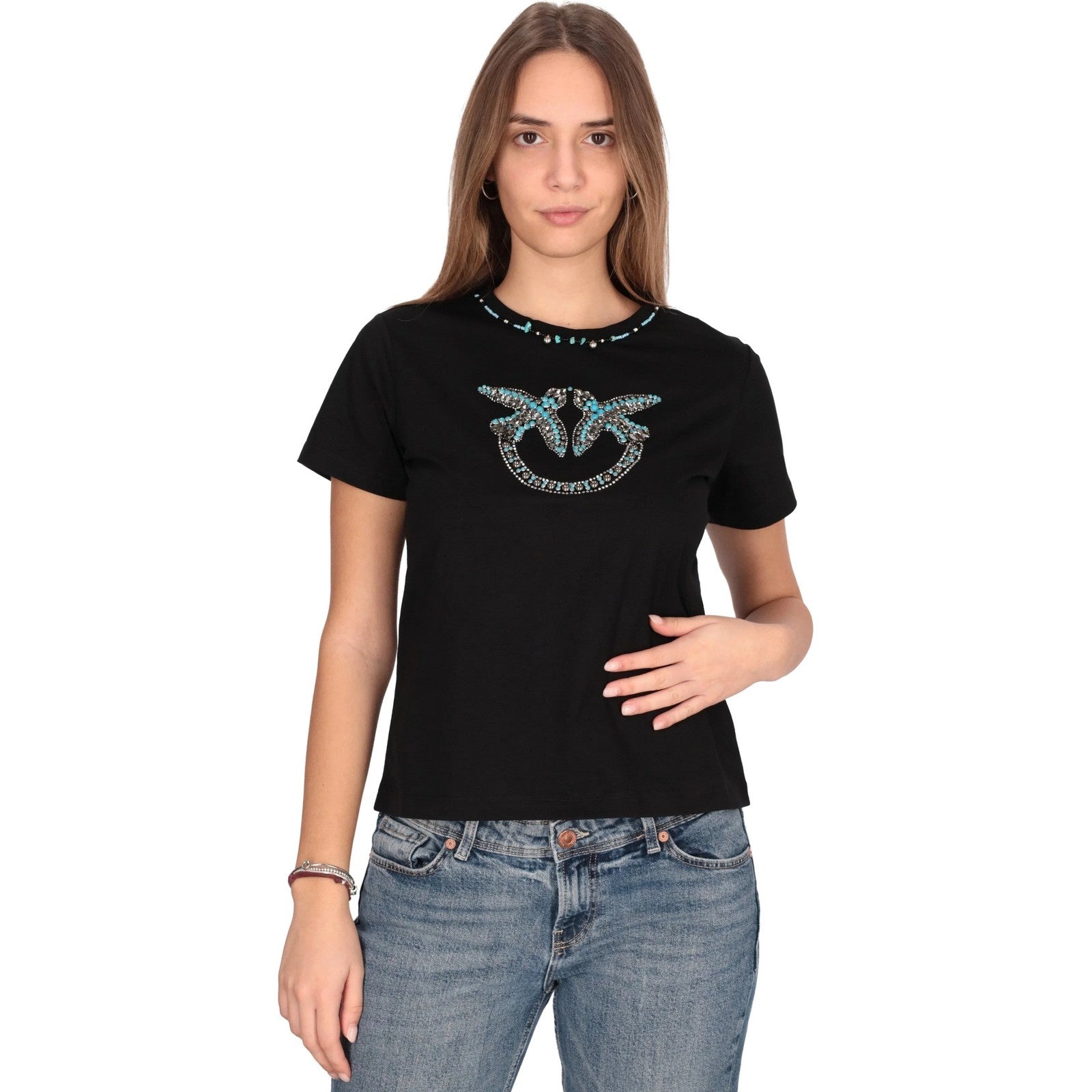 T-shirt Donna Pinko - Fidenza T-Shirt Jersey Logo Ri - Nero