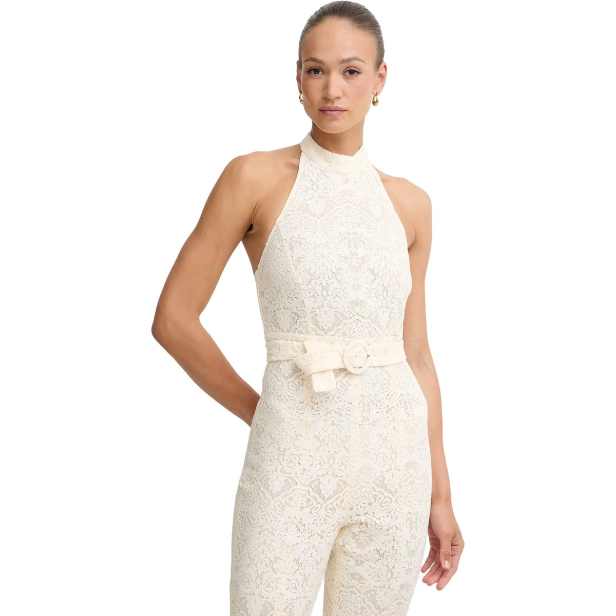 Tute a manica corta Donna Twinset - Tuta All'americana In Pizzo C/Cintura - Bianco