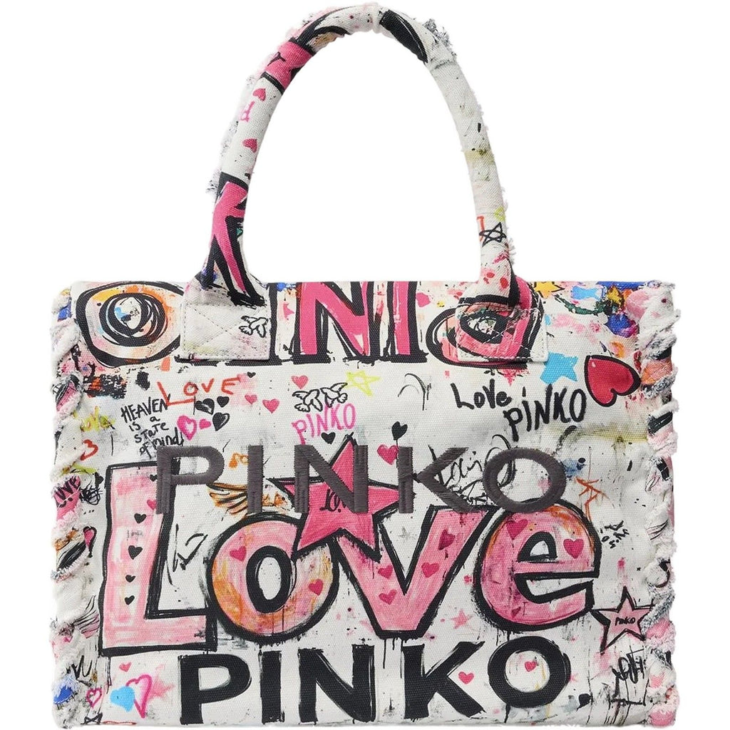 Borse a spalla Donna Pinko - Beach Shopper Canvas Stampa Gr - Bianco