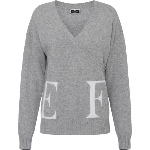 Maglie Donna Elisabetta Franchi - Maglia incrociata in misto lana con logo - Grigio