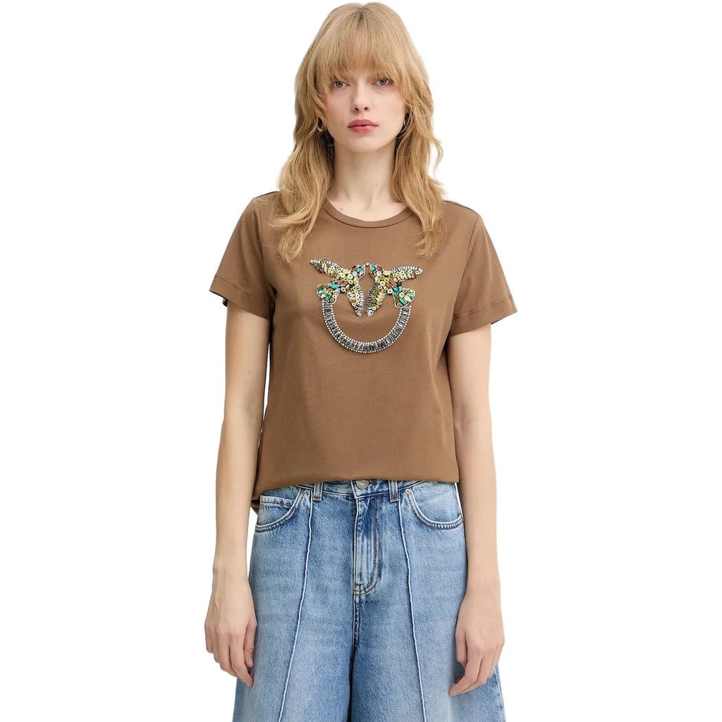 T-shirt Donna Pinko - Quentin T-Shirt Jersey Ricamo - Marrone