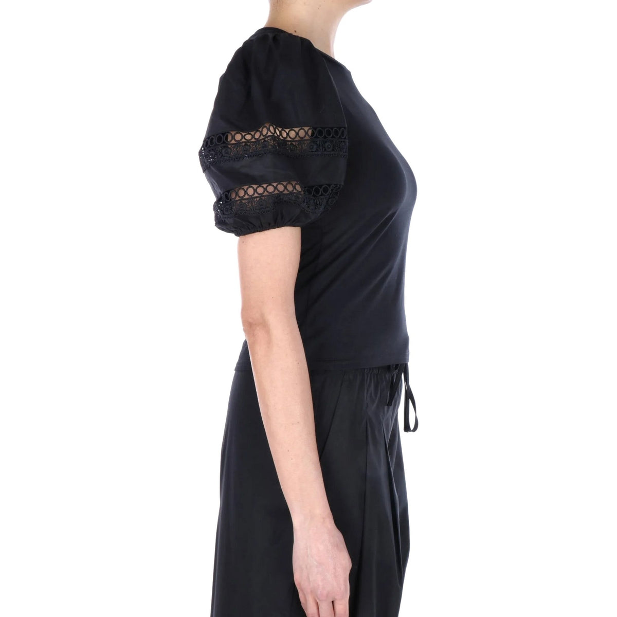 T-shirt Donna Twinset - T-Shirt In Jersey Con Maniche Baloon In Popeline - Nero