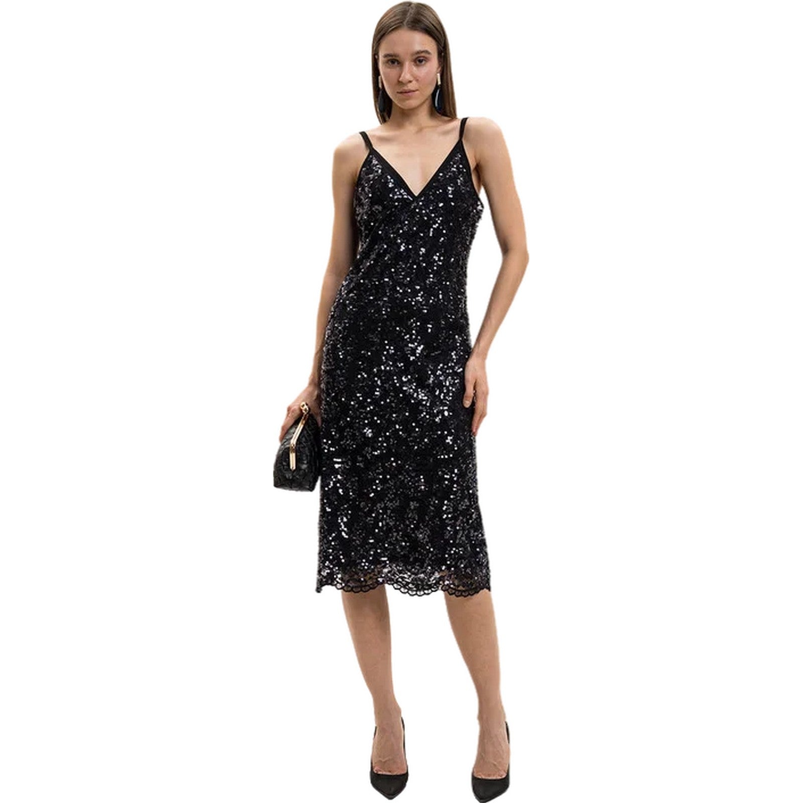 Vestiti da sera e cerimonia Donna Twinset - Abito Lungo C/Spallini E Sottoveste E Cintura - Nero di Twinset su Gianni Foti