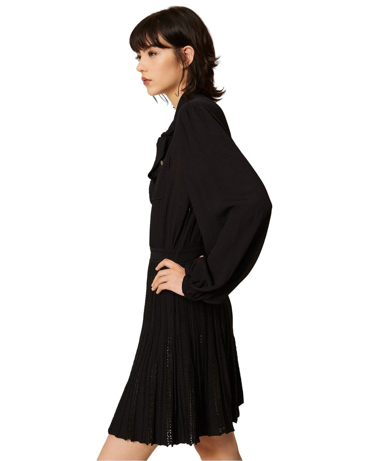 Vestiti casual Donna Twinset - Abito Bi-materiale C/Sciarpina - Nero