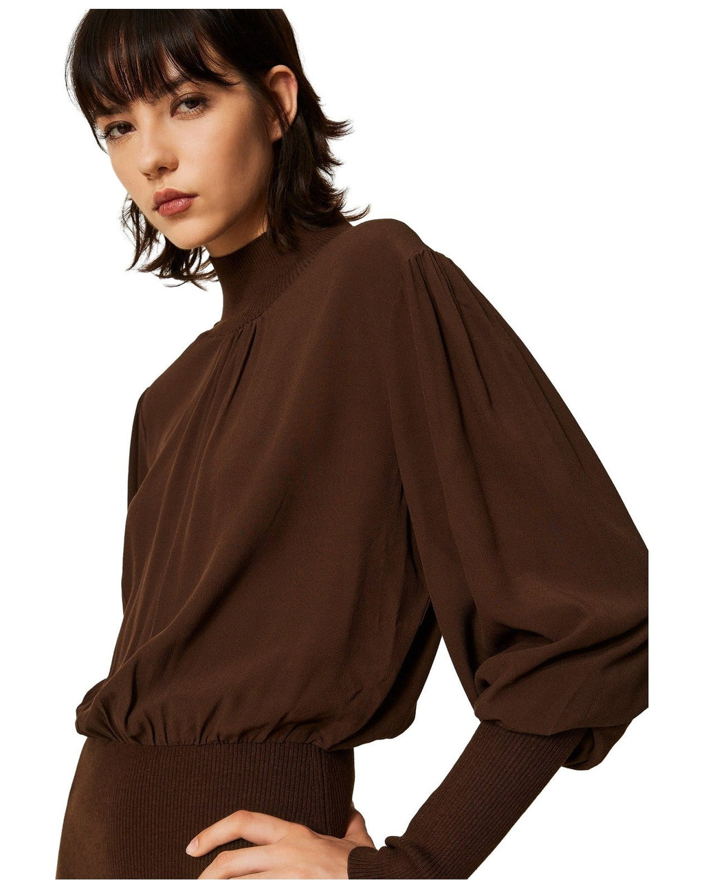 Vestiti casual Donna Twinset - Abito Lungo Bi-materiale Con Crepe De Chine - Marrone