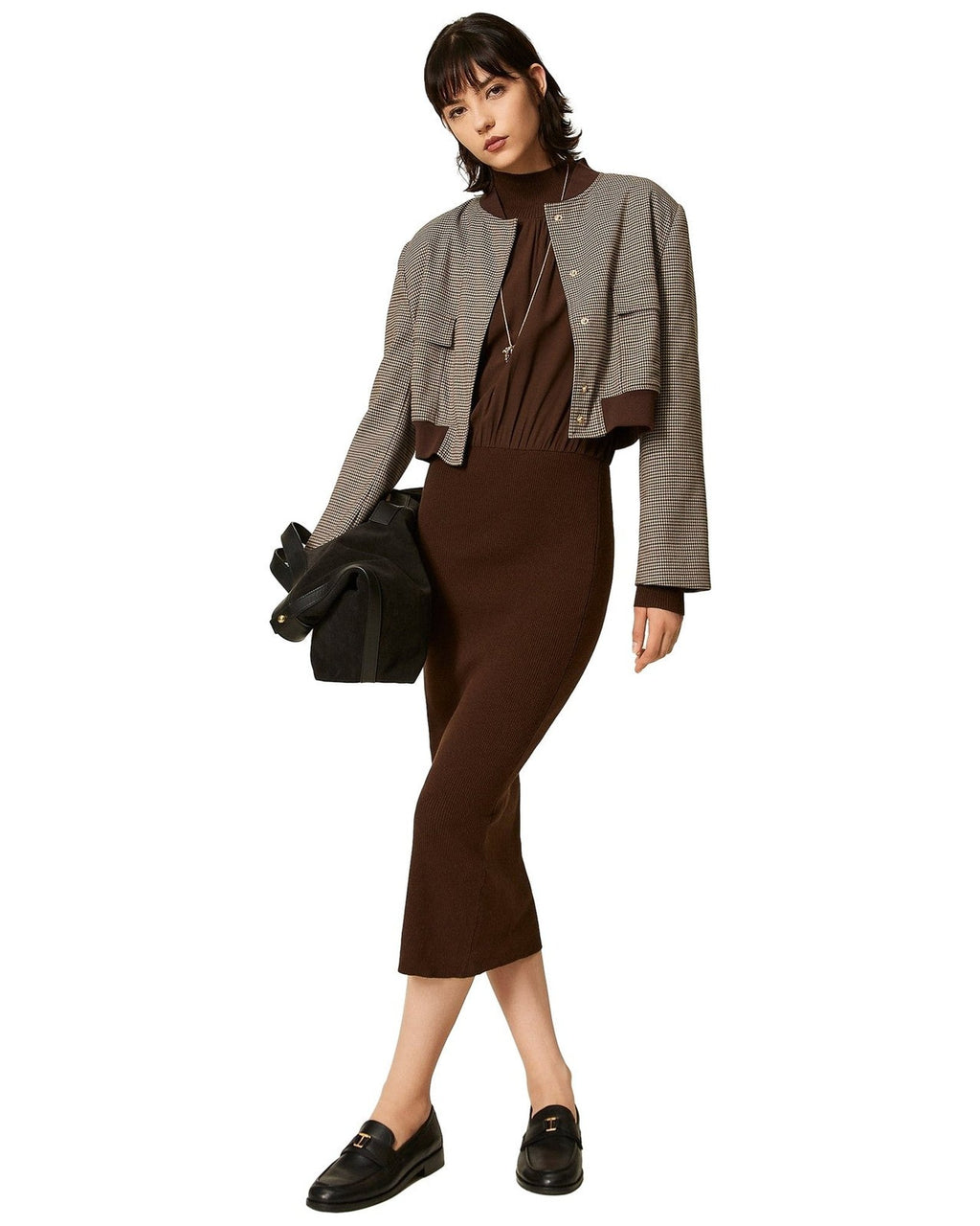 Vestiti casual Donna Twinset - Abito Lungo Bi-materiale Con Crepe De Chine - Marrone