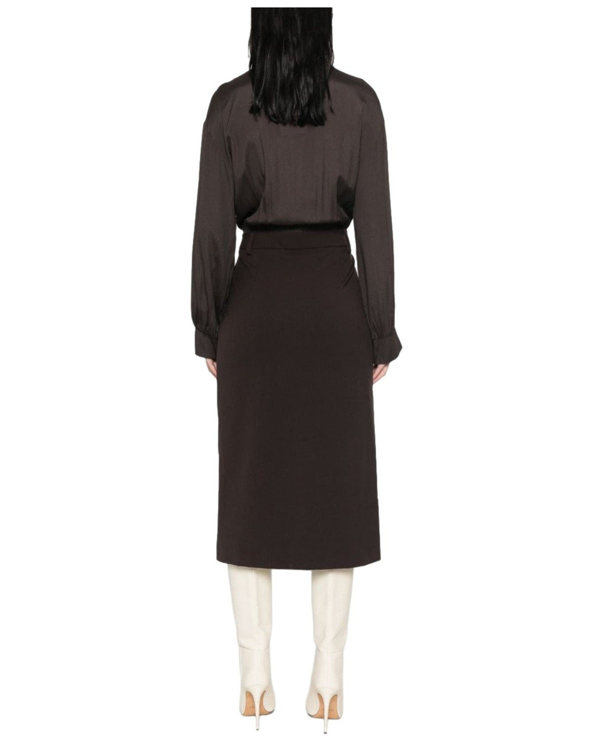 Vestiti casual Donna Twinset - Abito Midi Bi-materiale - Marrone