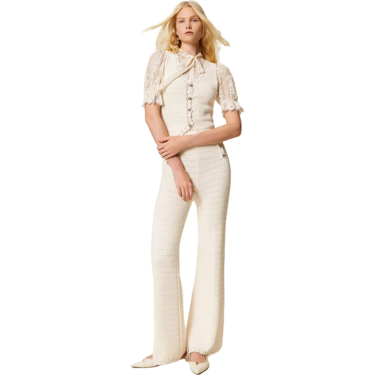 Camicie Donna Twinset - Camicia Maniche 3/4 In Pizzo - Bianco