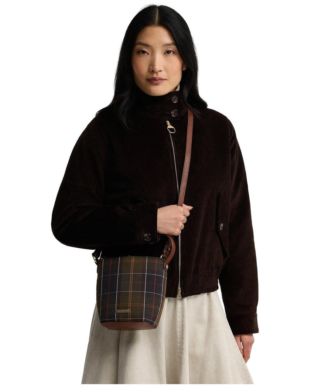 Borse a spalla Donna Barbour - Cedar Mini Tartan Bucket Bag - Marrone/Verde